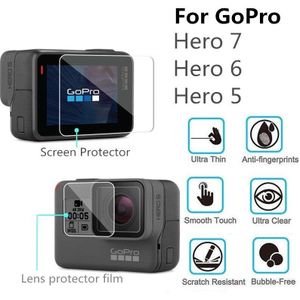 VSKEY 100PCS Gehard Glas voor GoPro Hero 7 6 5 Camera LCD Screen Protector + Lens Cap Beschermende Film voor Hero 5/6/7