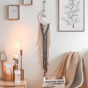 Maan Grijs Macrame Tapijt Geweven Chic Macrame Handgemaakte Gebreide Katoenen Art Decor Voor Woonkamer Slaapkamer Party Decoratie