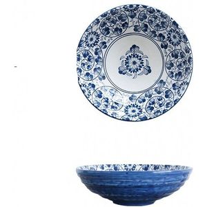 1Pc Japanse Kom Ramen Noodle Kom Blauw En Wit Keramiek Servies Salade Rijst Fruit Soepkom 6.5/7.5/8.5 Inch