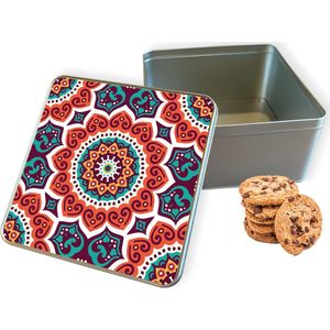 Koektrommel Retro Mandala Vierkant - Bewaarblik 20x20x10 cm