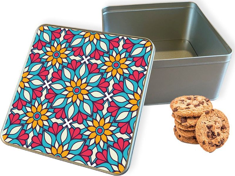 Koektrommel Robuuste Mandala Vierkant - Bewaarblik 20x20x10 cm