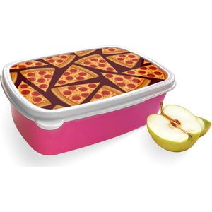 Broodtrommel Roze met Pizza Party Design