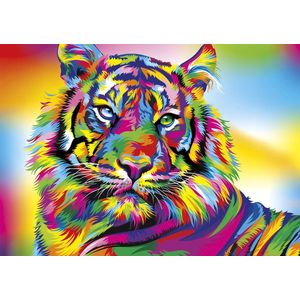 Diamond painting - Volwassenen - Gekleurde tijger - Dieren - Afmeting 20 x 25 cm - Pakket - Inclusief tools- Tiger Stripes