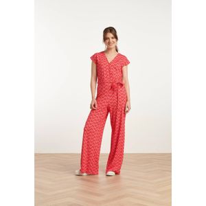 Smashed Lemon - 25039 - Jumpsuit - Roze en Rood - V-vormige Halslijn met Schelpprint