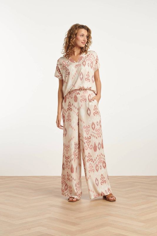 Smashed Lemon - Flowy Aztec Print Broek - Zand/Nude Roze - 100% Rayon Ecovero