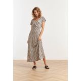 Smashed Lemon 25063 Maxi-Jurk - Off-white - Zwarte Schelpenprint - Silky Stretch