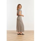 Smashed Lemon 25063 Maxi-Jurk - Off-white - Zwarte Schelpenprint - Silky Stretch