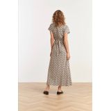 Smashed Lemon 25063 Maxi-Jurk - Off-white - Zwarte Schelpenprint - Silky Stretch