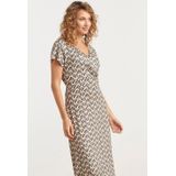 Smashed Lemon 25063 Maxi-Jurk - Off-white - Zwarte Schelpenprint - Silky Stretch