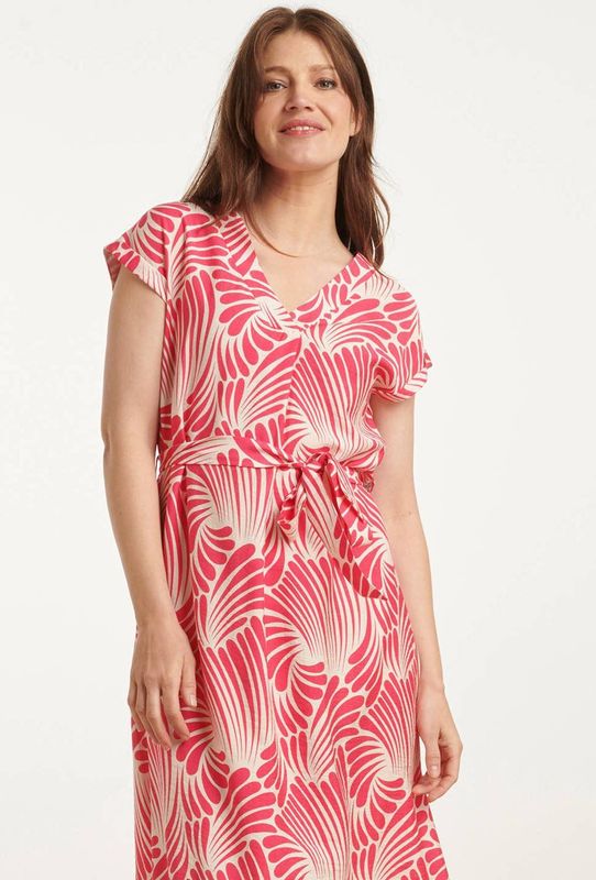 Smashed Lemon - Dames Midi Jurk - Roze/Wit - 80% Viscose