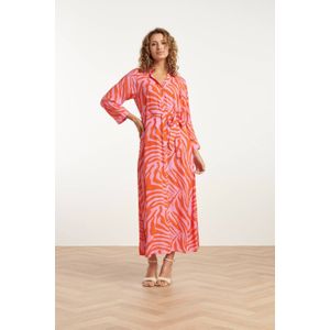 Smashed Lemon - Summer Maxi Shirt Jurk - Roze - Dierenprint - Katoen