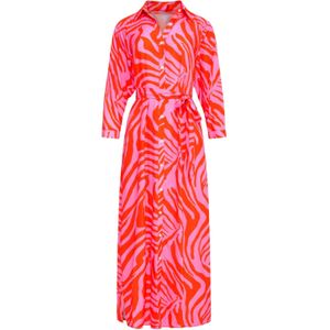 Smashed Lemon - Dames Summer Maxi Shirt Jurk - Roze Oranje Dierenprint - 100% Rayon