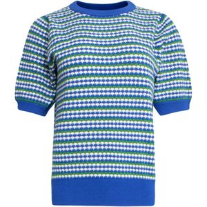 Smashed Lemon 25108 gebreide top met puffy mouwenkobalt, fel |