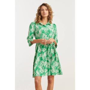 Smashed Lemon - A-lijn Jurk - Groen-Wit - Ademend - Kreukvrij