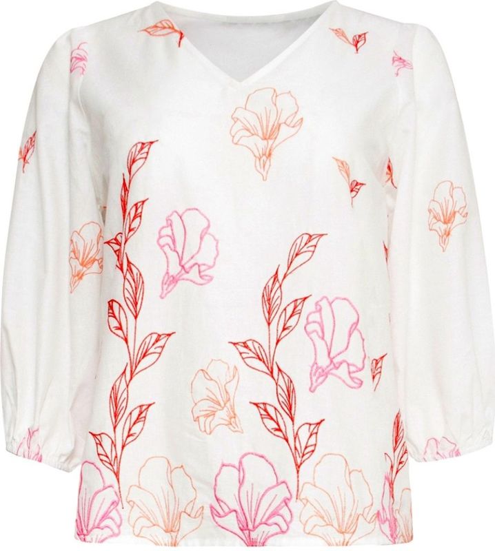 Smashed Lemon 25262 te top met bloemenborduurselsv-hals |