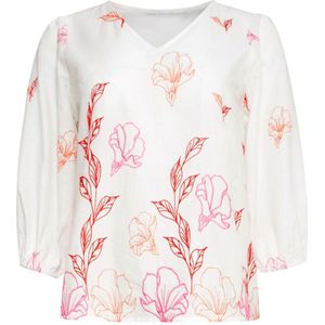 Smashed Lemon - 25262 - Top - Wit - Bloemenborduursels - V-hals