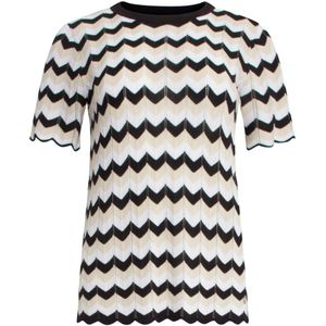 Smashed Lemon - Zigzag Gebreide Top - Off-white - Zwart - Sand