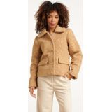 Smashed Lemon - Bouclé Jas - Grijs - Dames - Korte Jas met Kraag