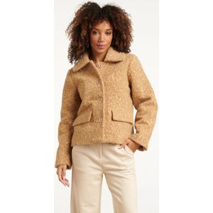 Smashed Lemon - Bouclé Jas - Grijs - Dames - Korte Jas met Kraag