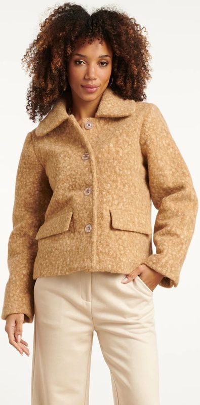 Smashed Lemon - Bouclé Jas - Grijs - Dames - Korte Jas met Kraag