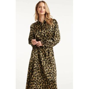 Smashed Lemon - Midi Shirtjurk - Armygroen met Zwarte Luipaardprint