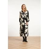 Smashed Lemon Maxi jurk met graffische bloemenprint in zwart en off-white |
