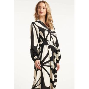 Smashed Lemon Maxi jurk met graffische bloemenprint in zwart en off-white |