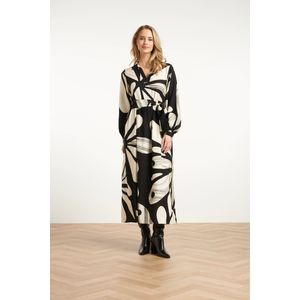 Smashed Lemon - Maxi Jurk - Zwart - Off-white - Bloemenprint