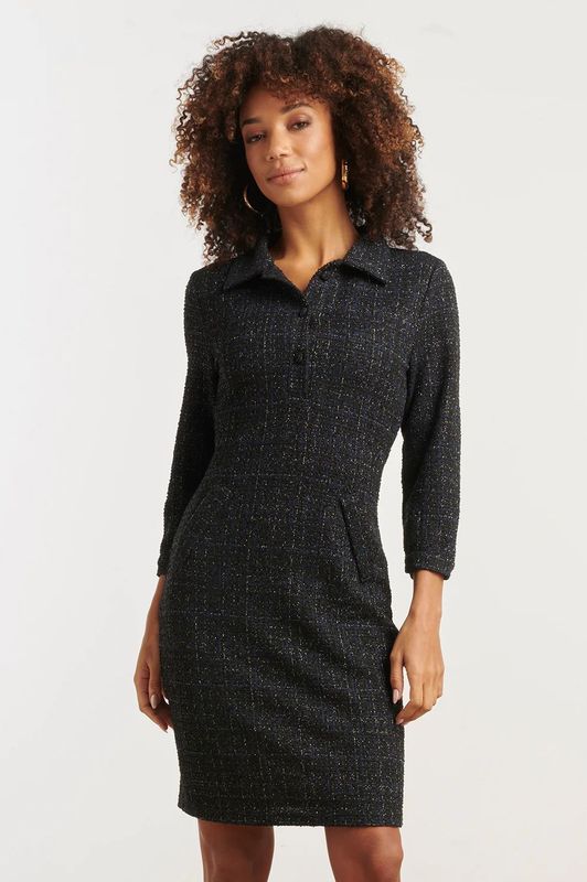 Smashed Lemon Geweven ruittextuur getailleerde jurk |