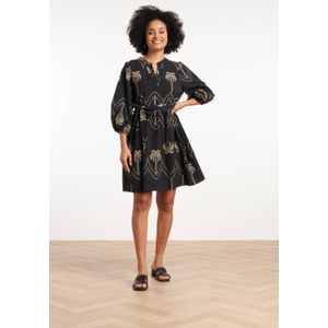 Smashed Lemon - 35087 - Jurk - Zwart - Korte Mouwen - V-halslijn