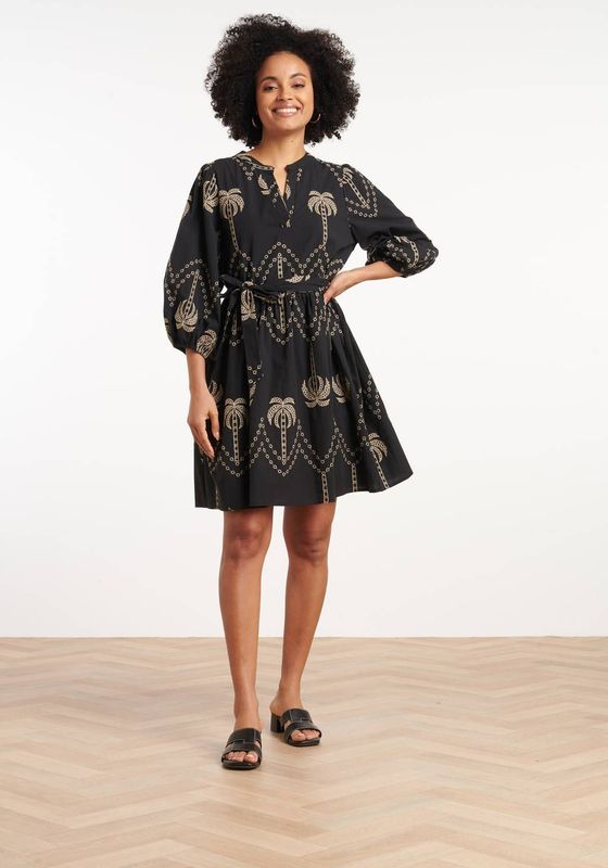 Smashed Lemon - 35087 - Jurk - Zwart - Korte Mouwen - V-halslijn