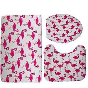 Miracille Roze Flamingo Patroon 3 Stuks Badkamer Set Toilet Seat Cover U-vormige Tapijt Coral Fleece Bad Accessoires Kleine Tapijt
