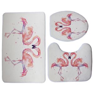 Miracille Roze Flamingo Patroon 3 Stuks Badkamer Set Toilet Seat Cover U-vormige Tapijt Coral Fleece Bad Accessoires Kleine Tapijt