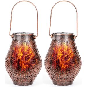 Solar Lantaarn Opknoping Lichten Outdoor Dancing Flame Iron Zonne-energie Patio Lichten Retro Waterdichte Opknoping Verlichting Voor Tuin