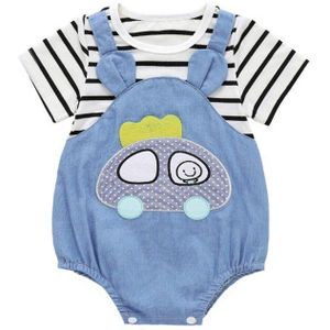 Baby Baby Meisjes Kleding Cartoon Auto Gestreepte Print Korte Mouw Body Kids Jongens Denim Jumpsuit Pasgeboren Clothes34