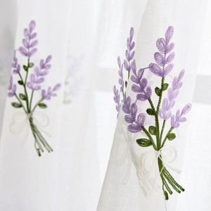 Elegante Lavendel Borduurwerk Gordijn Staaf Through Tulle Sheer Home Decor Nuttig
