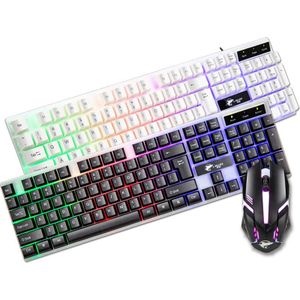 Kleurrijke Led Bedraad Toetsenbord Muis Set Gaming Toetsenbord Gamer Muis Statief Toetsenbord Home Business Office Pc Laptop