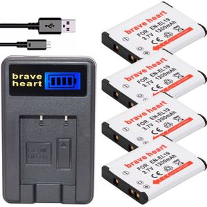 4 Pcs EN-EL19 En EL19 Camera Batterij + Usb Dual Charger Voor Nikon Coolpix S2600 S2700 S3100 S3500 S4100 S4150 s4400 S5200 S6400