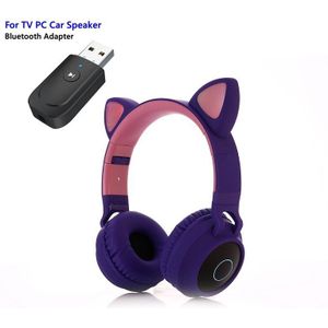 Leuke Kat Led Bluetooth 5.0 Hoofdtelefoon Met Tv Pc Auto Laptop Bluetooth Adapter Draadloze Noise Annuleren Muziek Helm Voor Kid meisje