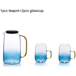 1500Ml Gradiëntkleur Koud Water Glazen Fles Set Met Cover Goud Handvat Koud Water Ketel Glas Water Cup thuis Drinkware