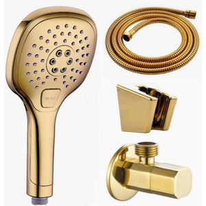 Abs Plastic Vergulde Drie Functies Handheld Douche Glijdende Bar Hand Douchekop Met Goud Houder En Doucheslang BT77