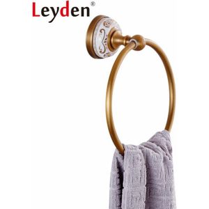 Leyden Antiek Messing/ORB Handdoek Ring Golden/Zwart Wandmontage Wit Keramiek Porselein Base Koperen Badkamer Accessoires