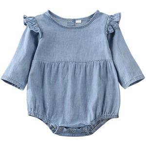 Bodysuit Voor Pasgeborenen Twins Baby Jongen Meisje Lange Mouwen Blue Denim Shirts Ruche Bodysuit Jumpsuit Zusters Brothers Kleding