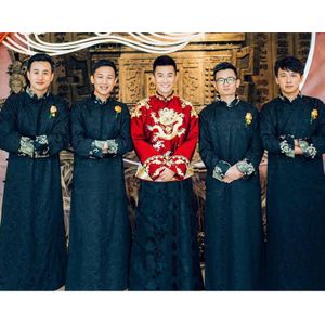 Zwarte Mannen Lange Gewaad Nationale Stalknecht Wedding Party Kostuum Oversize Chinese Mannelijke Cross Talk Jassen Stage Show Kleding S-4XL