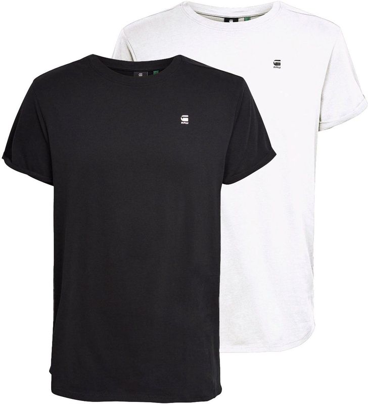 G-Starvoor mannen. D20054-B353-8746 Set van twee Lash T-shirts wit, zwart (XS), Casual, Korte mouwen, Biologisch katoen, Duurzaam