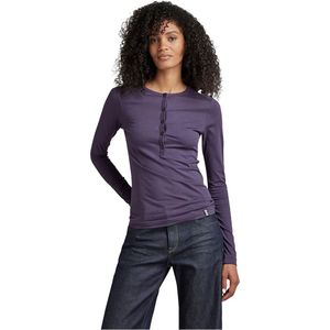 G-STAR RAW Dames Essential Henley Slim Long Sleeve T-Shirt, Purper (Carbon Purple D344-0013), S, Paars (carbon purple D344-0013), S