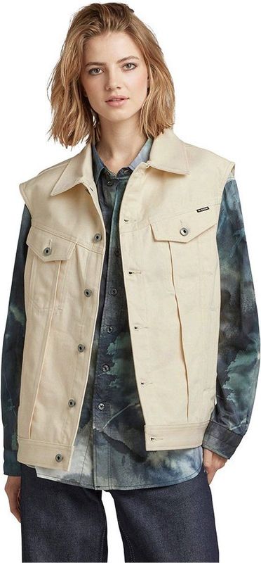 G-star Oversized Denim Vest Beige Vrouw