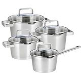 Sola Diamond Pannenset Inductie - 4 Delig - Ø 16,16,18,20 cm - RVS Pannen met afgiet - Kookpannen - Zilver