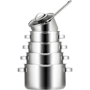 Sola Pearl Pannenset Inductie - 5 Delig - Ø 16,16,18,20,24 cm - RVS Pannen met afgiet - Kookpannen Set - Zilver