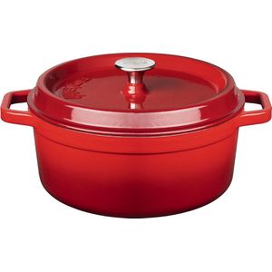 Sola Braadpan Gietijzer - Ø 24 cm - Pan Geschikt voor Inductie - Inclusief Deksel - Extra Zware Bodem - Oranje/Rood